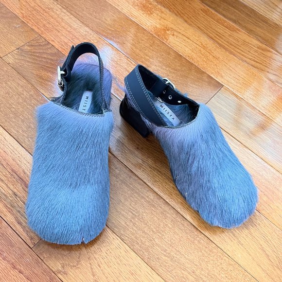 Miista Lana Faux Pony Hair Slingback Mules in Blue. - Picture 2 of 4